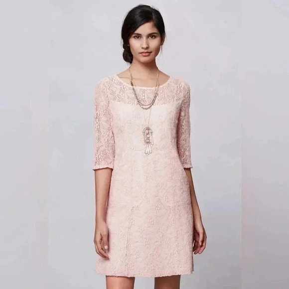 Anthropologie Maeve Pink Lace Lefkara Dress Cocktail Formal Size Small S - Picture 1 of 7